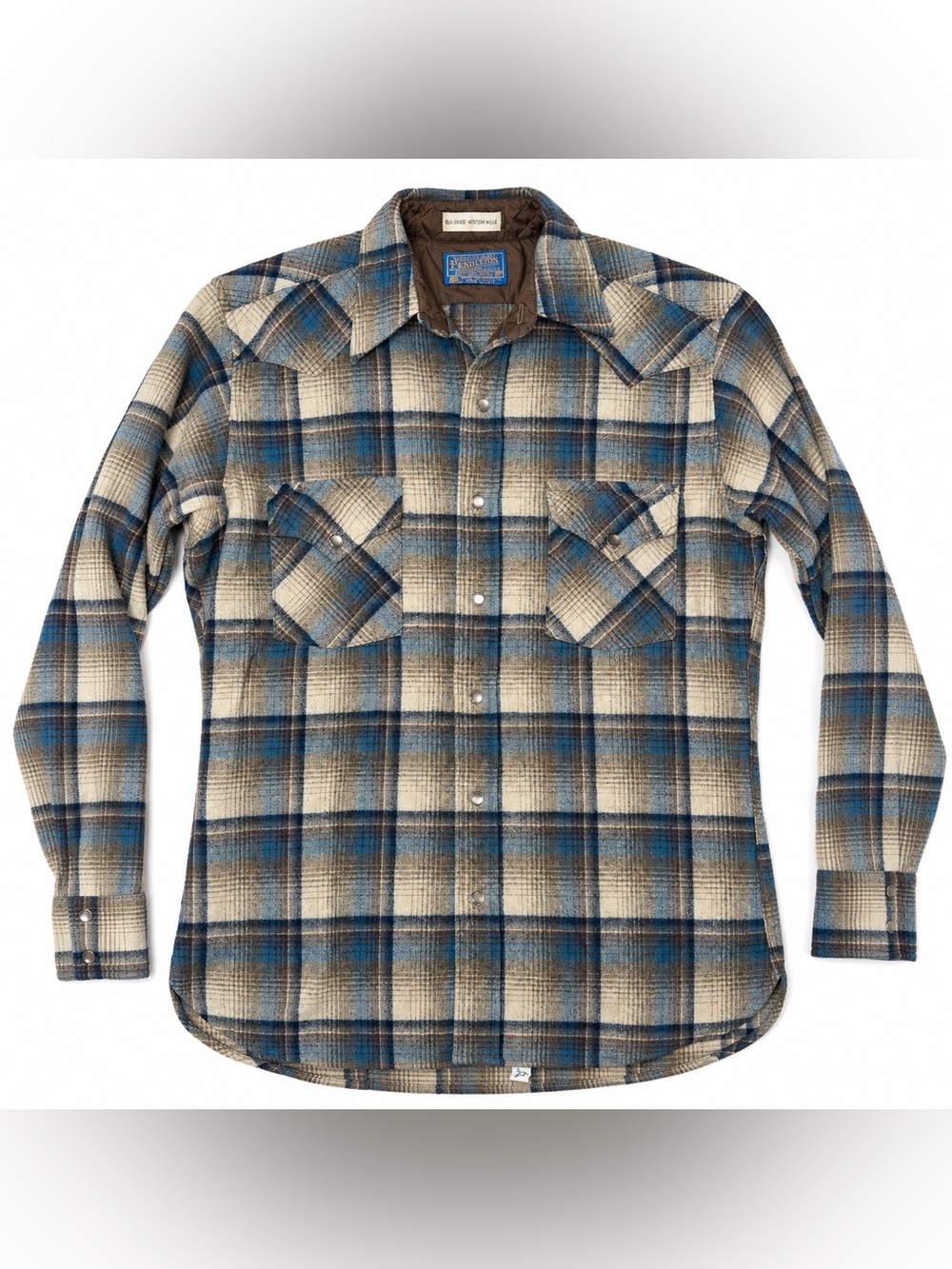 VTG 70s Pendleton High Grade Western Wear Wool Pearl Snap Plaid Shirt USA Sz Med